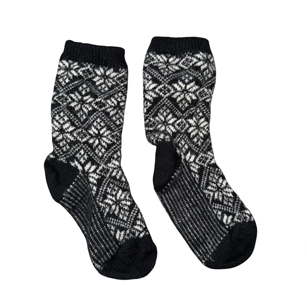 Smartwool Socks Kids Small Black Grey Excellent Nordic Snowflake Merino Wool